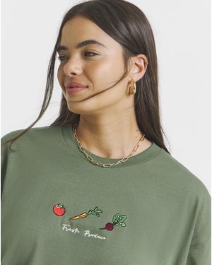 Simply Be Vegetable Embroidery T-Shirt - Green