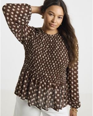 Simply Be Check Shirred Blouse - Brown