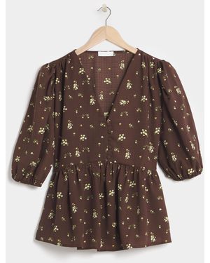 Simply Be Button Through Chocolate Peplum Blouse - Brown