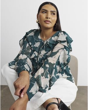 Joanna Hope Romantic Ruffle Blouse - Green