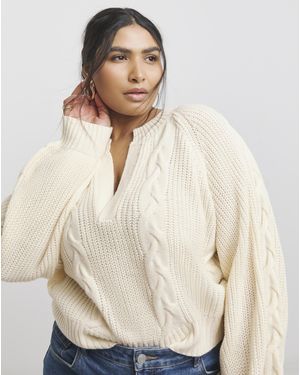 Native Youth Blouson V Neck Cable Knit - Natural