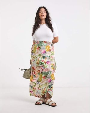 Simply Be Post Card Print Linen Skirt - White