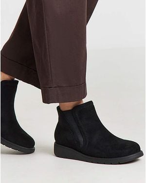 Heavenly Soles Low Wedge Chelsea Boot Ex Wide - Black