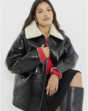 Simply Be Sbe Lacquered Aviator Jacket - Grey