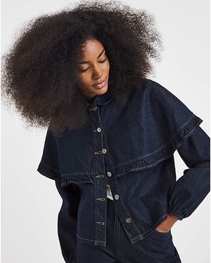Neon Rose Denim Frill Shirt - Blue