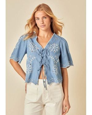 Nobody's Child Nobodys Child Embroidered Tie Top - Blue