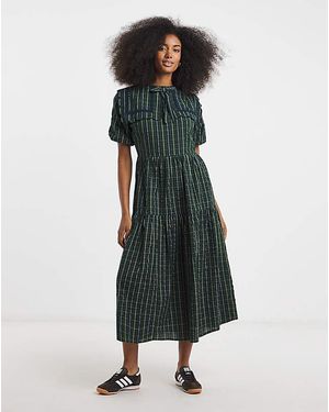 Neon Rose Tartan Midaxi Dress - Green
