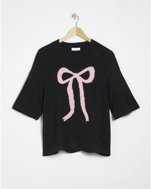 Simply Be Bow Placement Print Knitted T-Shirt - Black