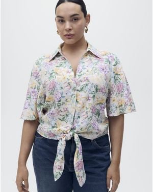 Mango Floral Linen Shirt - White