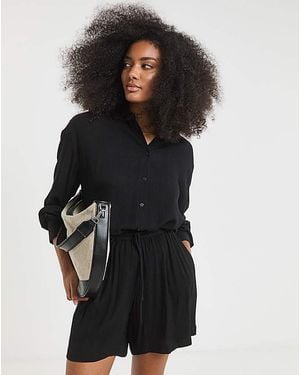 Simply Be Tie Waist Crinkle Shorts - Black