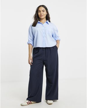 Simply Be Pinstripe Wide Leg Trousers - Blue