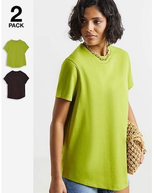 Simply Be 2 Pack Curved Hem Longline T-Shirts - Green