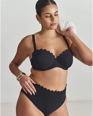 MAGISCULPT Scalloped Edge High Waist Bikini Bottoms - Grey