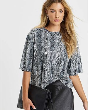 Simply Be Print Sequin Boxy T-Shirt - Grey