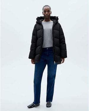 Mango Quilted Anorak Puffer With Hood - Blue