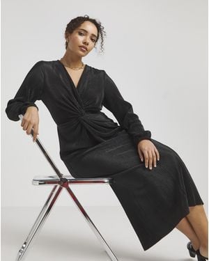 Simply Be Plisse Twist Front Midi Dress - Black