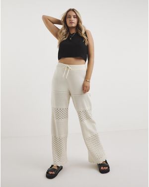 Simply Be Crochet Wide Leg Trouser - Natural