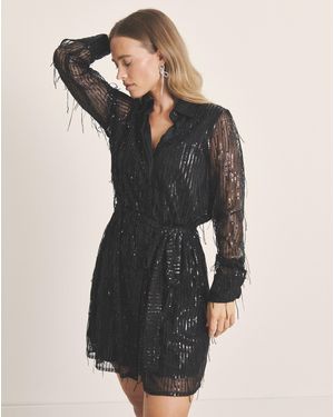 Simply Be Fringed Sequin Shirt Dress - Black
