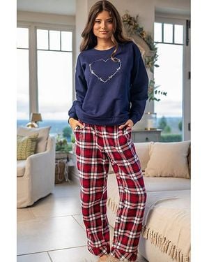 Pour Moi Cosy Check Pyjama Set - Blue