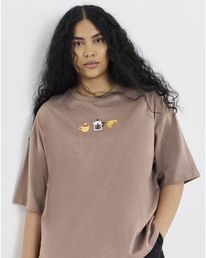 Simply Be Embroidered Coffee & Pastry T-Shirt - Brown
