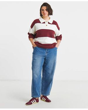 Simply Be Rugby Stripe Knitted Polo - Blue