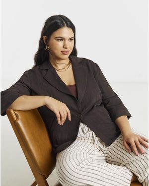 Simply Be Soft Twill Angel Sleeve Chuck On Blazer - Brown