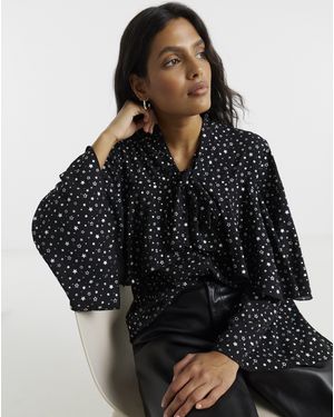 Twisted Wunder Chiffon Foil Blouse - Black