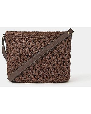 Accessorize Raffia Crossbody Bag - Brown