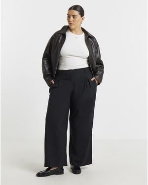 Simply Be Elastic Back Pleated Wide Leg Trouser - White