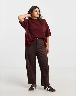 Simply Be Suedette Barrel Leg Trousers - Red