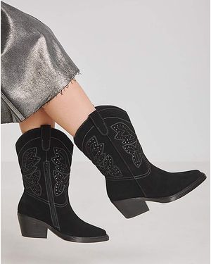 Simply Be Punch Detail Mid Calf Western Boot Wide - Multicolour