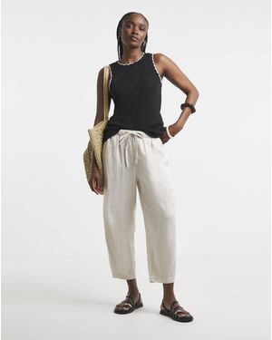 Simply Be Tie Waist Linen Mix Barrel Leg Trouser - Natural