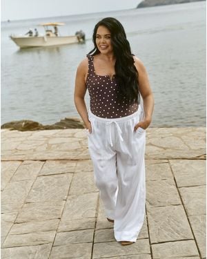 Simply Be Linen Wide Leg Trousers - White