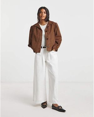 Simply Be Tan Funnel Suedette Jacket - White