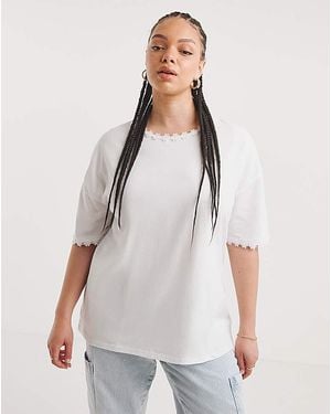 Simply Be Daisy Trim Crew Neck Tee - White