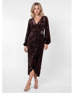 Lovedrobe Velvet Faux Wrap Midaxi Dress - Brown