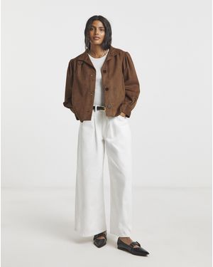 Simply Be Tan Funnel Suedette Jacket - White