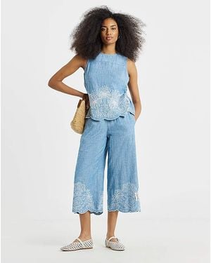 Simply Be Chambray Broderie Crop Jeans - Blue
