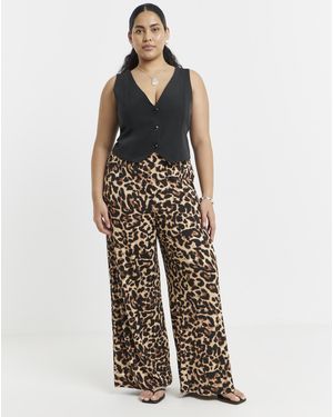Vila Leoa Leopard Print Wide Trouser - Multicolour