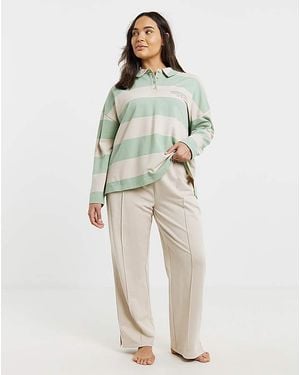 Simply Be Rugby Top & Wide Leg Jogger Lounge Set - Natural