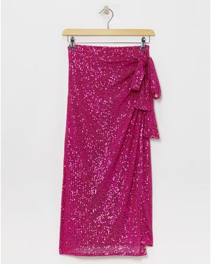 Lovedrobe Wrap Sequin Midi Skirt - Pink