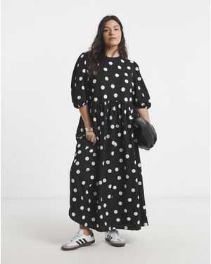 Simply Be Mono Spot Waffle Dress - White
