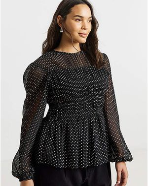 Simply Be Georgette Spot Shirred Blouse - Black