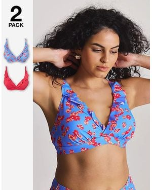 Simply Be Value 2 Pack Plunge Bikini Tops - Blue