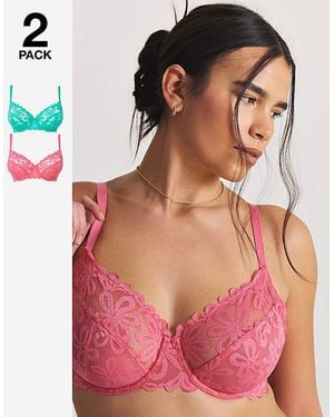 Pretty Secrets 2 Pack Daisy Lace Full Cup Bras - Red