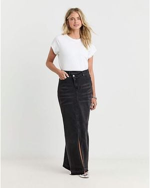 Simply Be Let Down Hem Maxi Denim Skirt - White