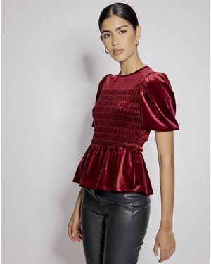Nobody's Child Velvet Puff Sleeve Top - Red