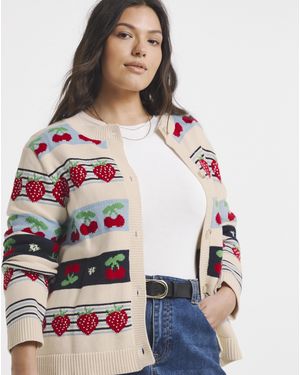 Simply Be Fruit Fair Isle Crew Neck Cardigan - Red