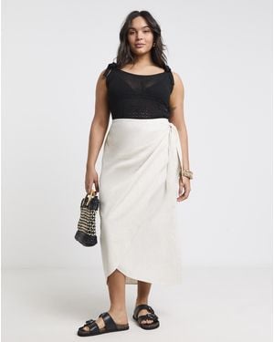 Simply Be Linen Wrap Midaxi Skirt - White