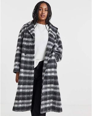 Simply Be Check Maxi Faux Wool Coat - Grey